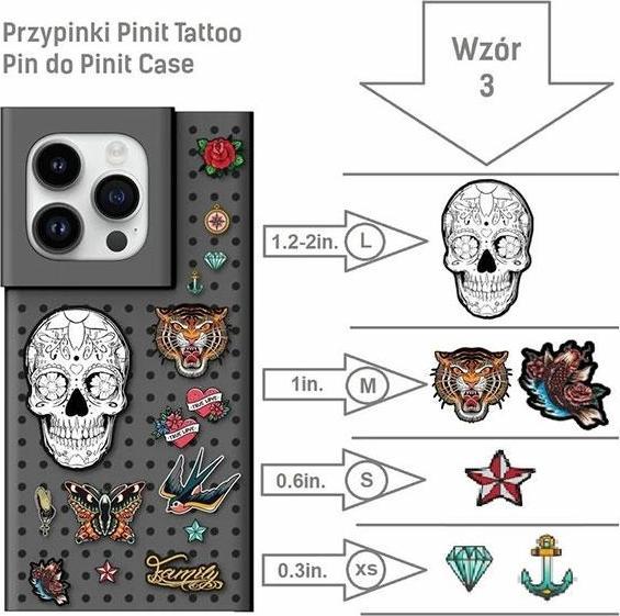 Produktbild Pinifit Zestaw Etui Pinit Dynamic + Tattoo Pin iPhone 14 6.1" czarny/black wzór 3 (Apple iPhone 14, Apple iPhone 13)