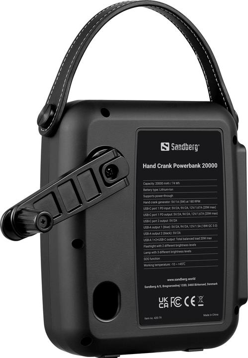 Actual product image Sandberg Hand Crank Powerbank (20000 mAh, 20 W, 74 Wh)