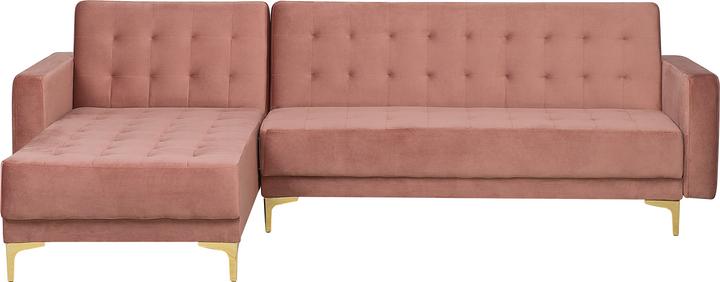 Rosafarbenes Velours-Eckschlafsofa ABERDEEN für 4 Personen