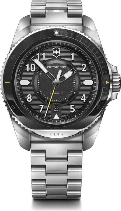 Produktbild Victorinox Journey 1884 Automatic, Taucheruhr, Herrenuhr, 43 cm, Ziffernblatt schwarz, Edelstahl Armband silber (Taucheruhr, 43 mm)