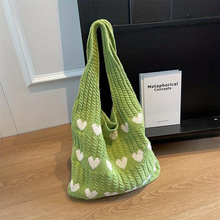 Produktbild Only-Bags.Store Minimalistische Hobo-Tasche mit Liebesmuster, gestrickte Einkaufstasche, leichte Urlaubstasche