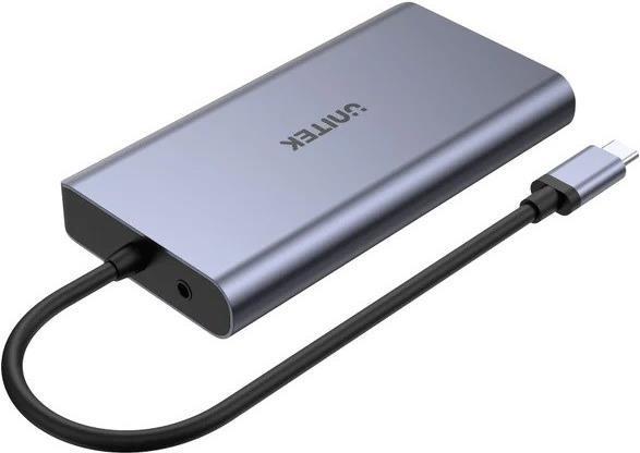 Actual product image Unitek HUB USB HUB 8-w-1 USB-C 3.1 HDMI VGA RJ45 SD PD 100W D1019B (USB-C, 8 Ports)