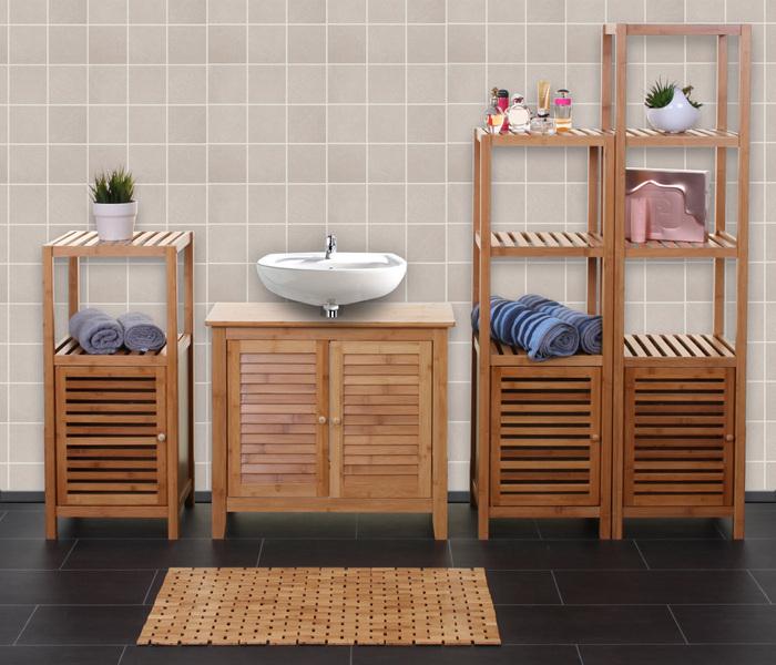 Actual product image Mendler Bathroom set, complete bathroom bathroom furniture bathroom cabinet with door, bamboo