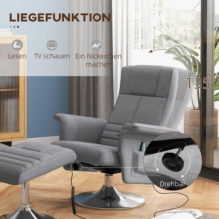 Immagine prodotto Swisshandel24 TV poltrona poggiapiedi funzione reclinabile elettrica vibrazione massaggio telecomando lino look