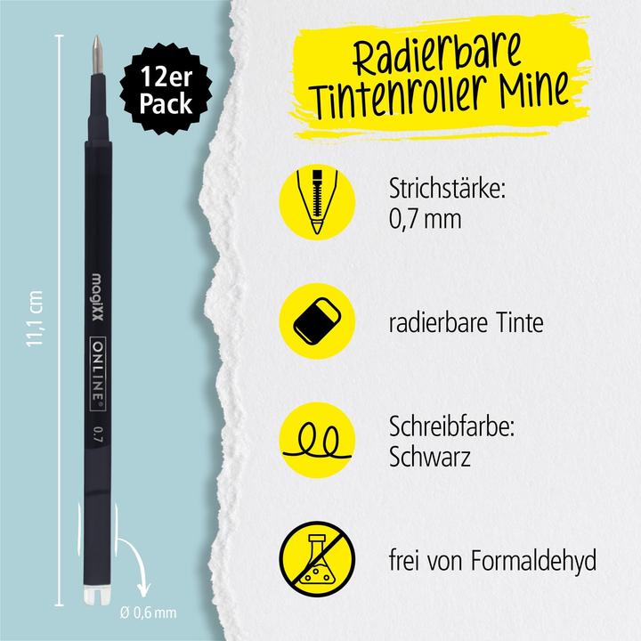 Produktbild Online 12er Pack Gel-Minen, radierbar, schwarz (Gelmine, Schwarz, 0.70 mm)