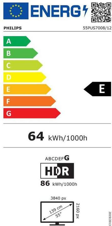 Label énergétique Philips TV 55PUS7008/12 (55", LED, 4K)