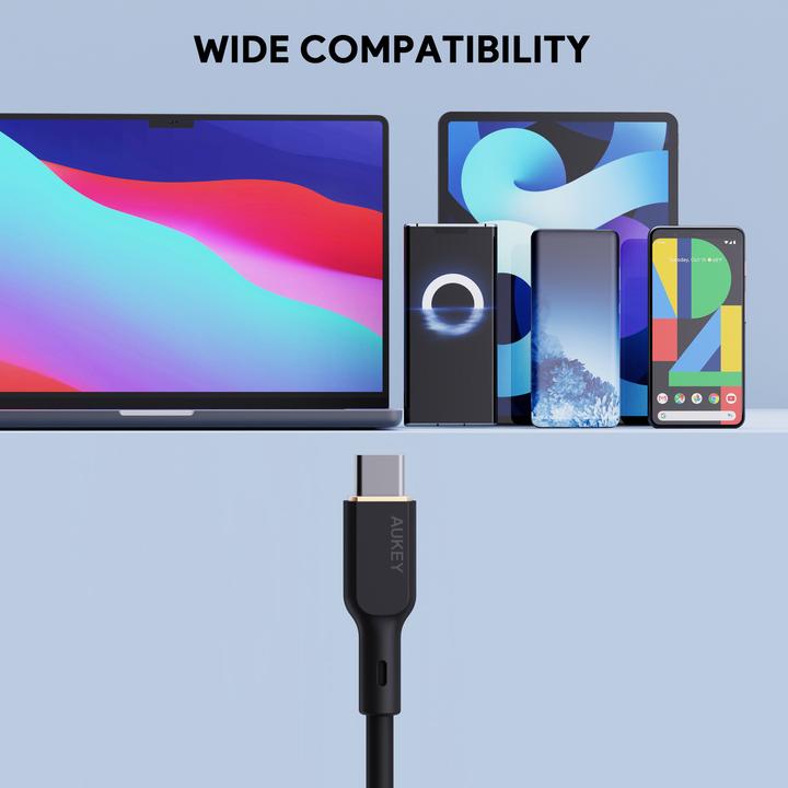 Produktbild Aukey CB-SCC241 USB-C Power Delivery PD 240W 5A 20V 1m Nylon Schwarz (1 m, USB 3.2 Gen 1)