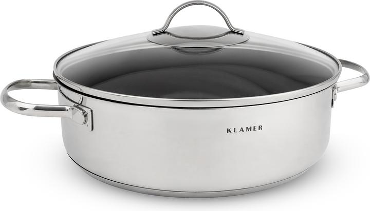 KLAMER 28cm induction poêle à servir, anti-adhésif, résistant au four, y compris le couvercle (28 cm, Ensemble de casseroles et de poêles de cuisson, Acier inoxydable)