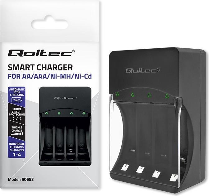 Qoltec 50653 Battery charger for Ni-MH type R03/AAA R6/AA (1 pcs., AAA, AA, 3000 mAh)