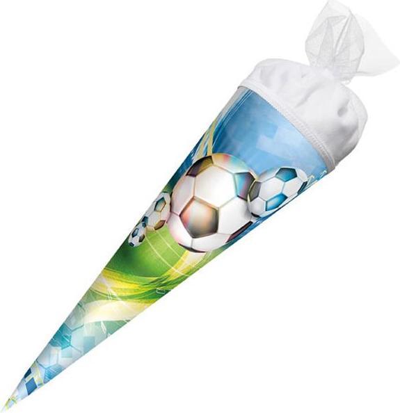 Magni ROTH Geschenk-Schultüte klein Fussball 50 cm - rund Tüllverschluss - Zuckertüte Schulanfang
