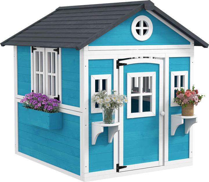 Outsunny Kinderspielhaus Tannenholz Blau