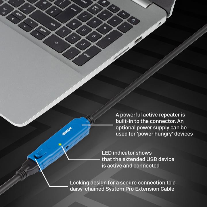 Actual product image Lindy 20m USB 3.0 Active Extension Pro USB 3.0 connections up to 40m (20 m, USB 3.2 Gen 1)