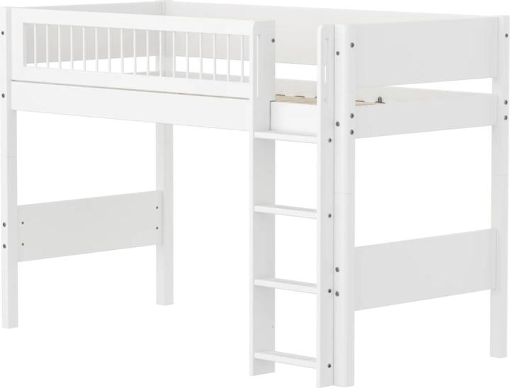 Flexa WHITE mittelhohes Bett mit Sprossen und gerader Leiter, 90x200 cm, Weiss (90x200)
