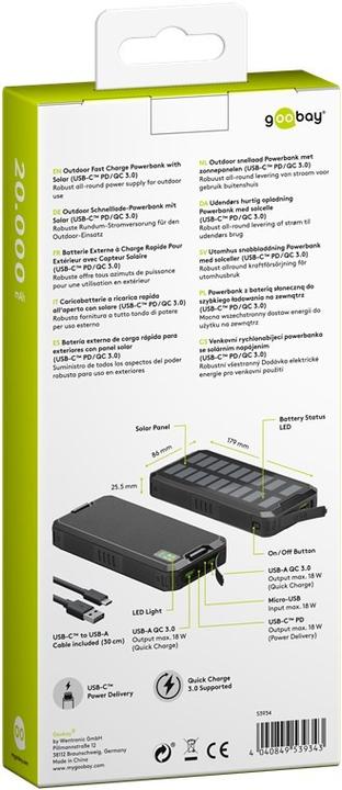 Immagine prodotto Goobay QC/PD Solare (20000 mAh, 18 W, 74 Wh)