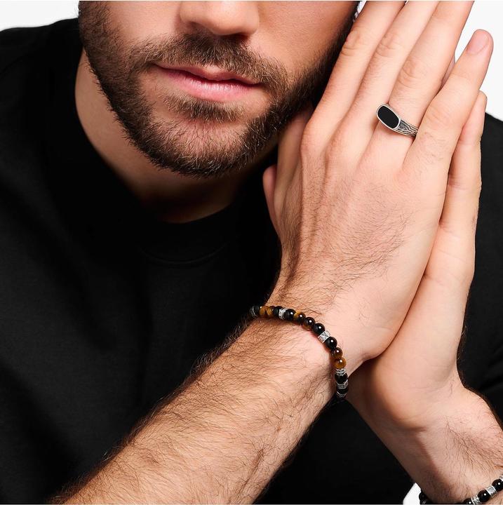 Produktbild Thomas Sabo Armband mit Schwarzen Onyx Beads und Tigerauge Beads Silber (19 cm, 925er Silber)