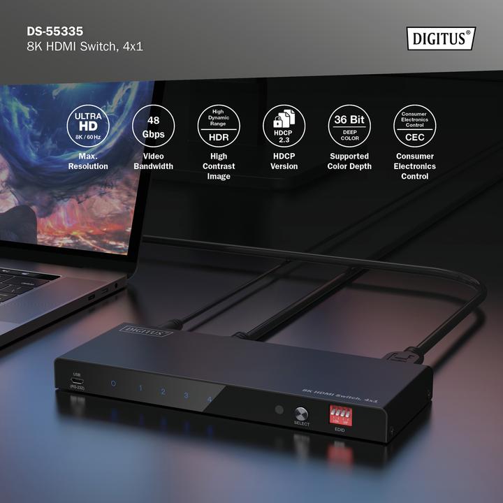Actual product image Digitus 8K HDMI switch, 4x1