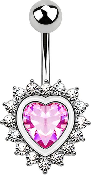 Image du produit Star Piercing Banane argent coeur avec cristal rose (Laiton, Acier chirurgical 316L)