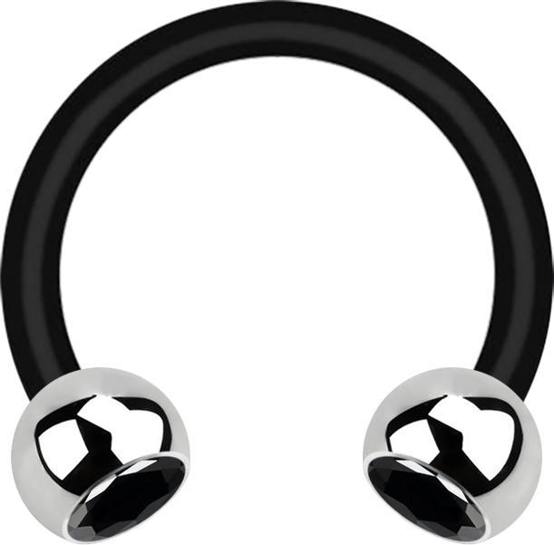 Star Piercing Micro Circular Barbell schwarz mit zwei Kugeln silber Kristall schwarz (Chirurgenstahl 316L, Bioflex, ohne Messing)