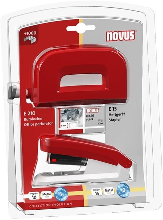 Actual product image Novus Desk set (stapler E 15 with hole punch E 210, incl. 1000 staples no. 10) red (15 Sheets)