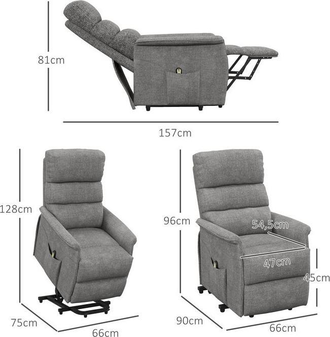 Immagine prodotto Swisshandel24 Poltrona TV con supporto, elettrica, funzione reclinabile, look lino, telecomando, grigio