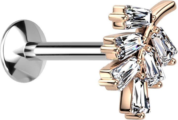 Image du produit Star Piercing Micro Threadless UFO Labret argenté feuille or rose cristaux argentés (Acier chirurgical 316L, Laiton)