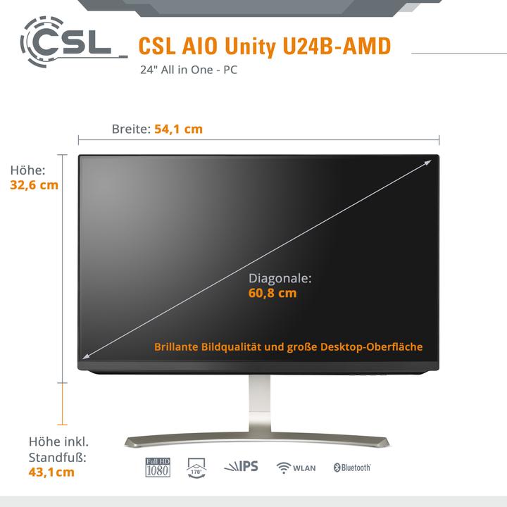 Image du produit CSL PC tout-en-un Unity U24B-AMD / 5600G / 1000 Go / 16 Go RAM / Win 11 Famille (AMD Ryzen 5 5600G, 16 Go, 1000 Go, AMD Radeon Graphics)