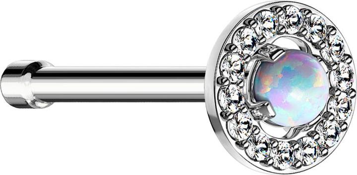 Produktbild Star Piercing Nasenstecker gerade silber Kristallkreis mit grossem Opal weiss (Chirurgenstahl 316L, Messing)