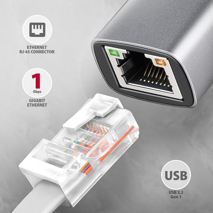 Image du produit Axagon ADE-TXPD, USB-C 3.2 Gen 1 - Gigabit Ethernet síťová karta, Asix AX88179, PD, auto instal (USB-C, RJ45 (1x))