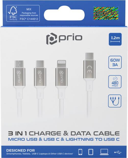 Productafbeelding prio 3 in 1 oplaadkabel (1.20 m, USB 2.0)