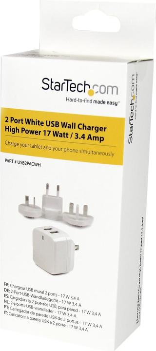 Image du produit StarTech Chargeur USB 2 ports / Adaptateur secteur - Chargeur 2 ports 17 Watt / 3.4 Amp - Chargeur de voyage (17 W)