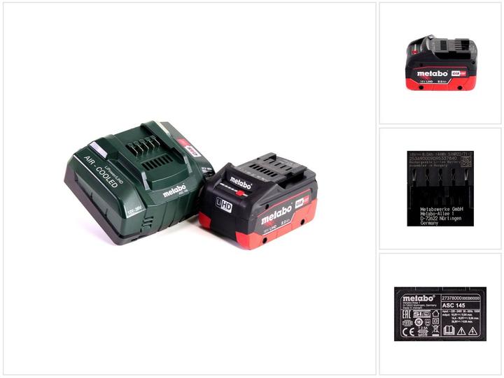 Immagine prodotto Metabo Set base batteria 18V con 1x batteria LiHD 8.0Ah ( 625369000 ) + caricatore ASC 145 ( 627378000 ) (18 V)
