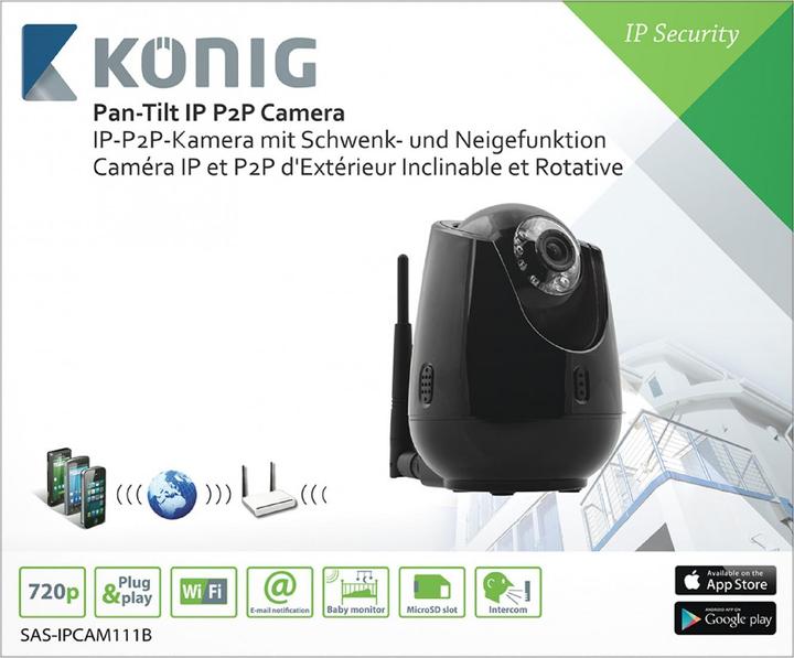 Produktbild König HD Bewegliche IP-Kamera Innenbereich 720P Schwarz (1280 x 720 Pixels)