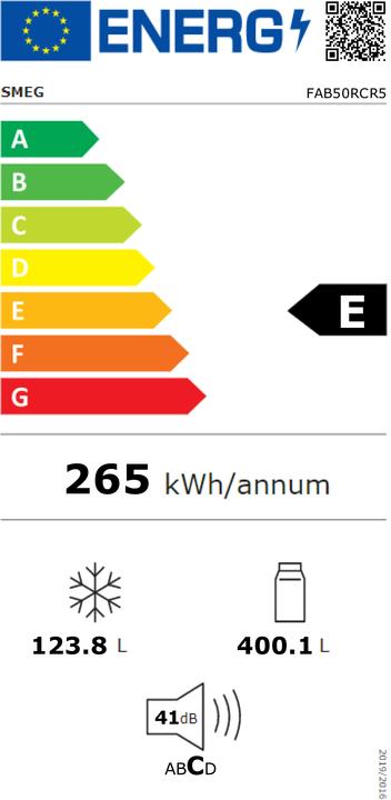 Label énergétique Smeg Style rétro FAB50RCR5 (524 l)
