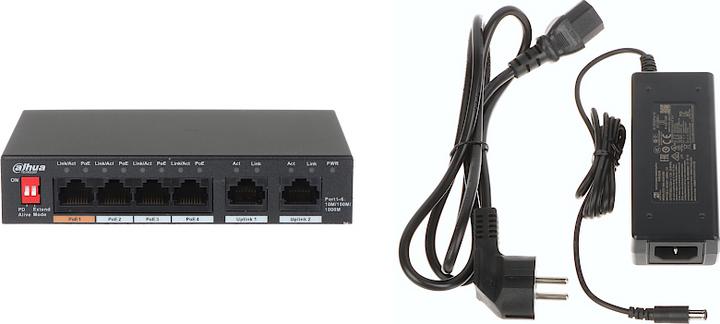 Actual product image Dahua PoE switch PFS3006-4GT-60-V2 unmanaged (6 Ports)