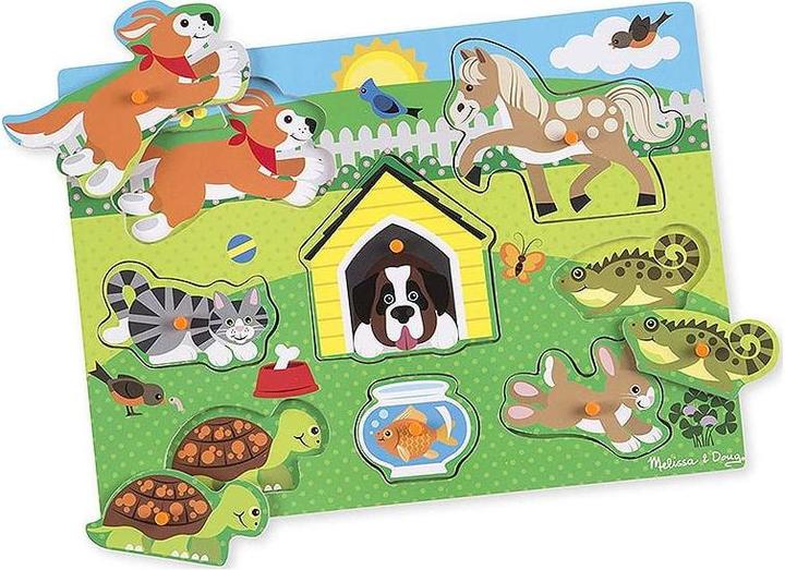 Produktbild Melissa & Doug Puzzle Bois Bouton Animaux Domestiques (Fr-De-En-Es) (8 Teile)