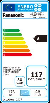 Etichetta energetica Panasonic Tx-49dxw604 (49", LCD, 4K)