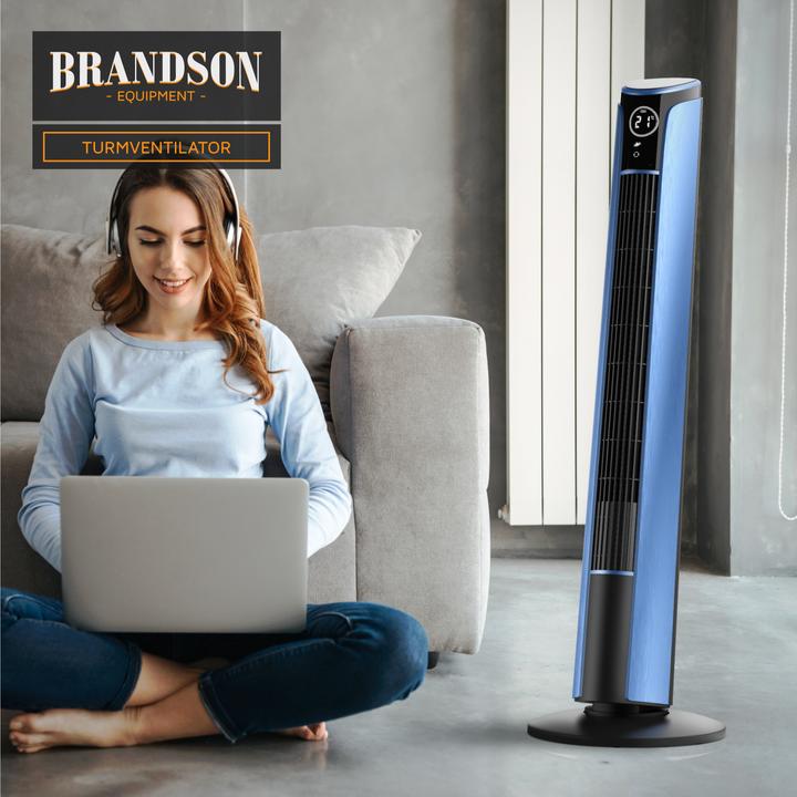 Produktbild Brandson Turmventilator, Fernbedienung, 10° neigbar, Oszillation, 4 Modi, Standventilator 108cm, blau (52 dB)