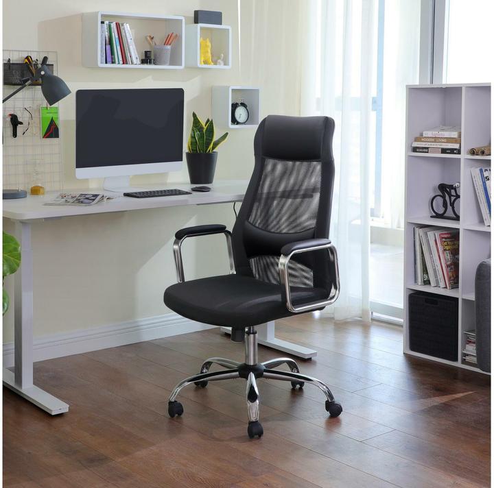 Produktbild Songmics Bürostuhl, OBN33BK Kunstleder schwarz, Gestell chrom