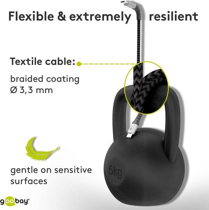 Image du produit Goobay Câble USB-C, textile, connecteur métallique, extra-résistant (0.50 m, USB 2.0)