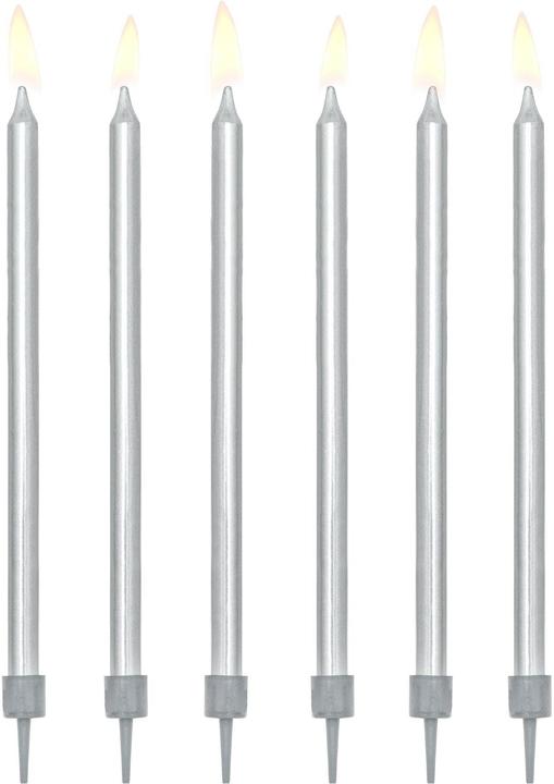 Partydeco Candele di compleanno argento 12,5cm 12 pezzi (12 x)
