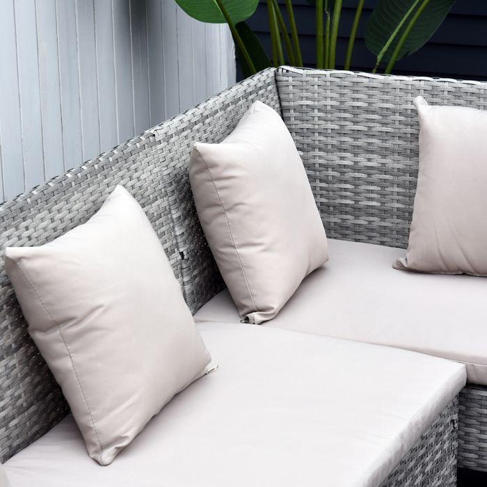 Produktbild Swisshandel24 Rattan Gartenmöbel Set Sitzgruppe mit Fusshocker Metall Grau 134 x 60 x 75 cm (125 cm)