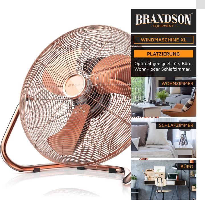 Produktbild Brandson Windmaschine 53,5 cm Ø, Retro Bodenventilator 200W neigbar, Tragegriff, hoher Luftdurchsatz, Kupfer (67 dB)