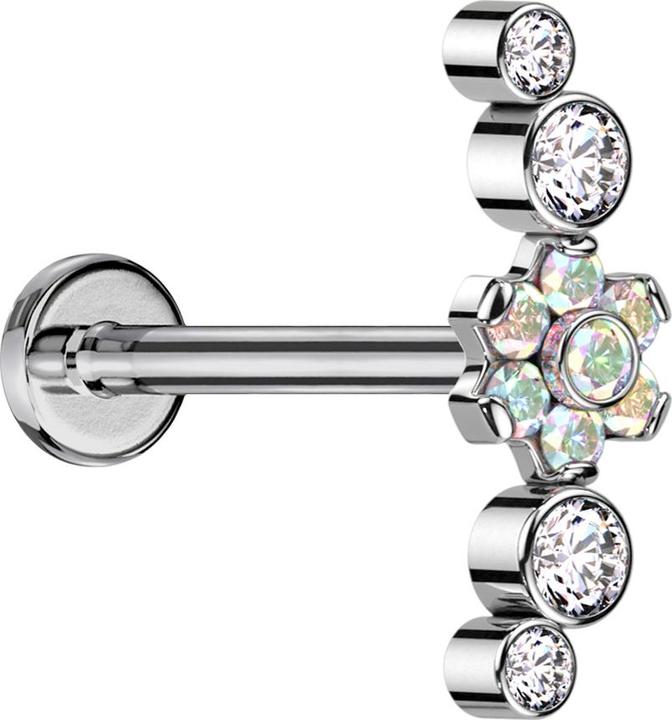 Immagine prodotto Star Piercing Micro Labret filo interno argento fiori cristalli multicolore set quattro cristalli argento (senza ottone, Titanio G23)