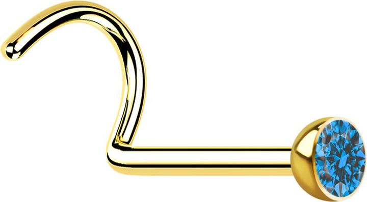 Image du produit Star Piercing Clou de nez courbé doré avec cristal bleu clair (Acier chirurgical 316L)