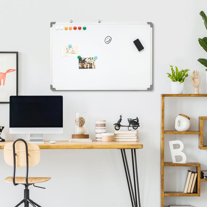 Image du produit Homcom Tableau blanc avec effaceur à sec, aimants et stylos (90 x 60 cm)