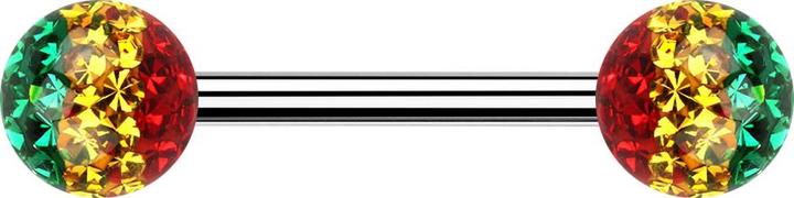 Star Piercing Barbell silber mit zwei Kristall Kugeln Rasta Epoxy Schutzschicht (ohne Messing, Titan G23)