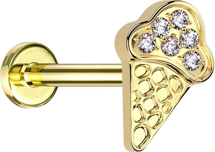 Produktbild Star Piercing Micro Labret Innengewinde vergoldet Eiswaffel vergoldet Kristalle silber (ohne Messing, Titan G23)