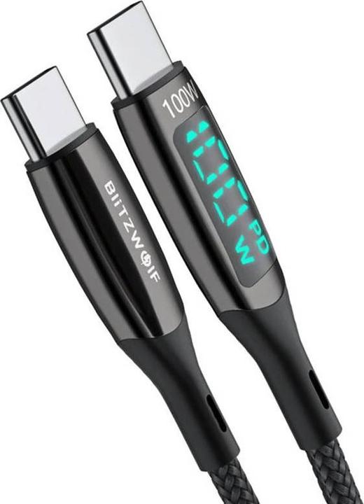 Produktbild BlitzWolf USB-C to USB-C cable BW-TC23, with display, 100W, 0.9m (black) (0.90 m, USB 3.2 Gen 1)