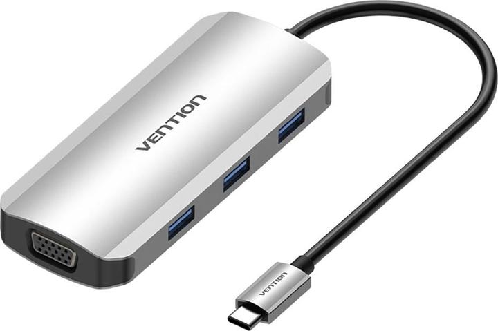 Produktbild Vention USB-C Docking Station to HDMI, VGA, 3x USB 3.0, PD 0.15m TOIHB (gray) (USB-C, 4 Ports)