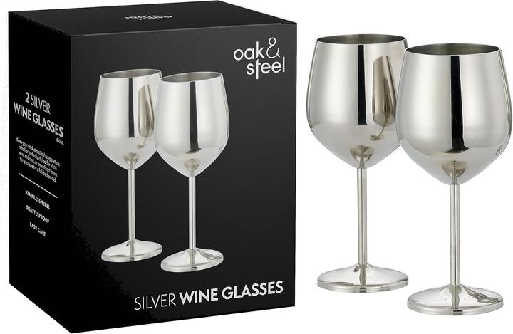 Image du produit Oak & Steel Acier inoxydable Verres à vin Argent Lot de 2 (50 cl, 2 Verres, Set de verres à vin)